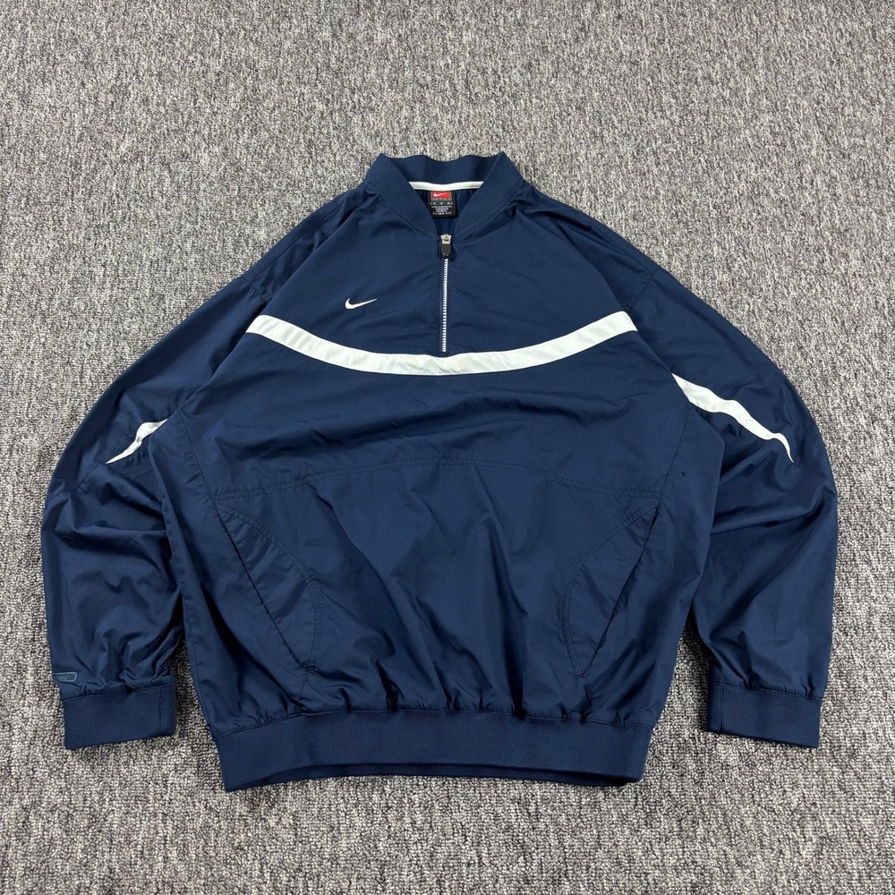 Y2K Vintage Nike Quarter Zip Windbreaker Track Jacket Navy Blue White Medium